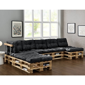 [en.casa] Euro Paletten-Sofa - DIY Möbel - Indoor Sofa mit Paletten-Kissen / Ideal für Wohnzimmer - Wintergarten (4 x Sitzauflage und 6 x Rückenkissen) Dunkelgrau - 
