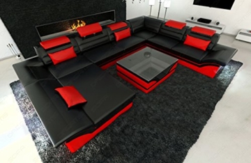 Sofa Wohnlandschaft Enzo XXL Designer Couch + LED schwarz - rot - 