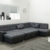 Wohnlandschaft, Couchgarnitur U-Form, ROCKY mit Schlaffunktion 325 x205cm schwarz/grau, Ottomane rechts - 