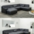Wohnlandschaft, Couchgarnitur U-Form, ROCKY mit Schlaffunktion 325 x205cm schwarz/grau, Ottomane rechts -