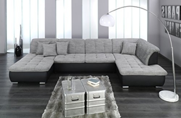 Wohnlandschaft, Couchgarnitur XXL Sofa, U-Form, schwarz/grau, Ottomane rechts -